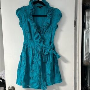 Blue Ruffled Wrap Sundress